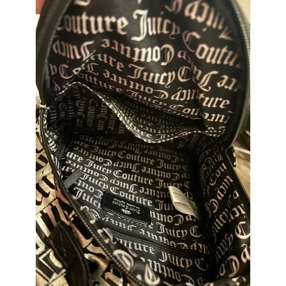Juicy Couture Y2K Metallic Silver And Black Mini Backpack With Multi Pockets